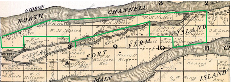 Nutter property in 1909 on Fort Farm Island in Platte Township