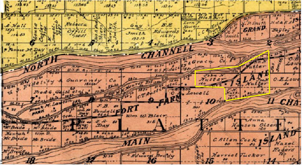 Nutter property in 1917 on Fort Farm Island in Platte Township