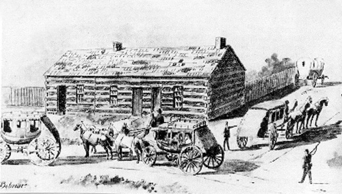 The stage station at Fort Kearny, 1863.